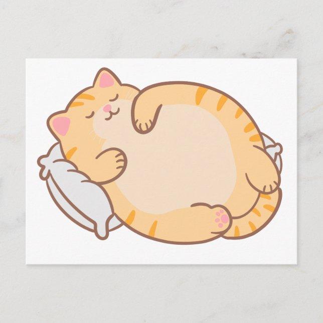 Söt, knubbig, sovande orange tabby kattkudde helg vykort (Framsida)