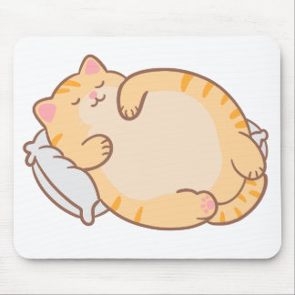 Söt, knubbig, sovande orange tabby kattkudde musmatta
