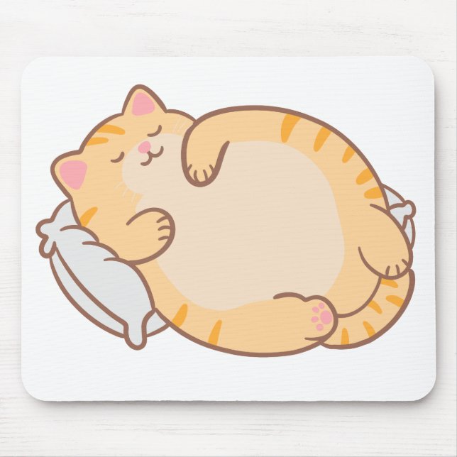 Söt, knubbig, sovande orange tabby kattkudde musmatta (Framsidan)