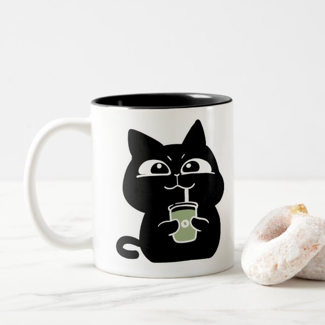 Söt knubbig svart katt kaffemugg (Med munk)