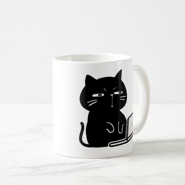 Söt knubbig svart katt kaffemugg (Framsida höger)