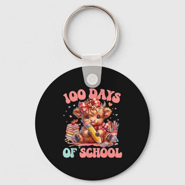 Söt ko 100 dagars skolfun för lärare nyckelring (Framsida)
