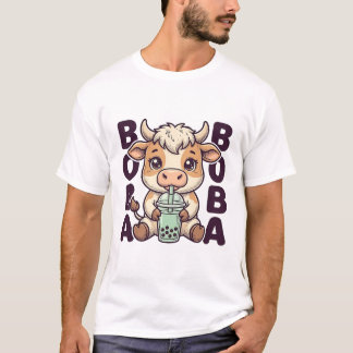 Söt Ko Boba Te Vintage Gravyr T-Shirt Design