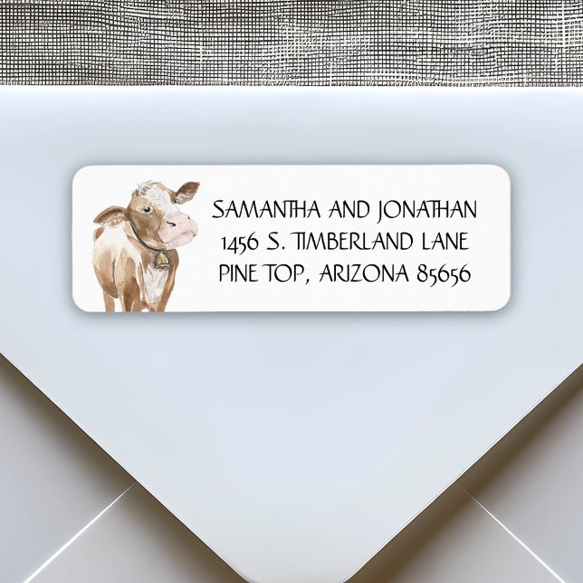 Söt ko bondgård rustic akvarell västern returadress etikett (Skapare uppladdad)