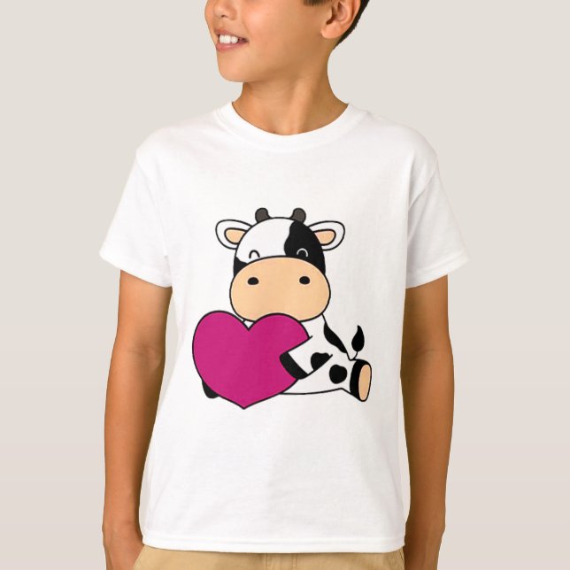 Söt Ko Fickstorlek Alla Hjärtans Dag Ko T Shirt (Framsida)