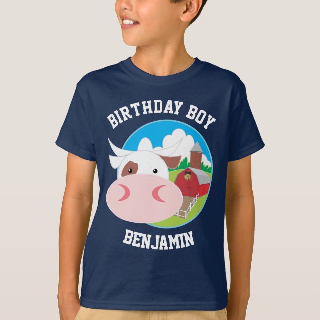 Söt Ko Gård Barn Kalas Födelsedagsfest T Shirt (Framsida)