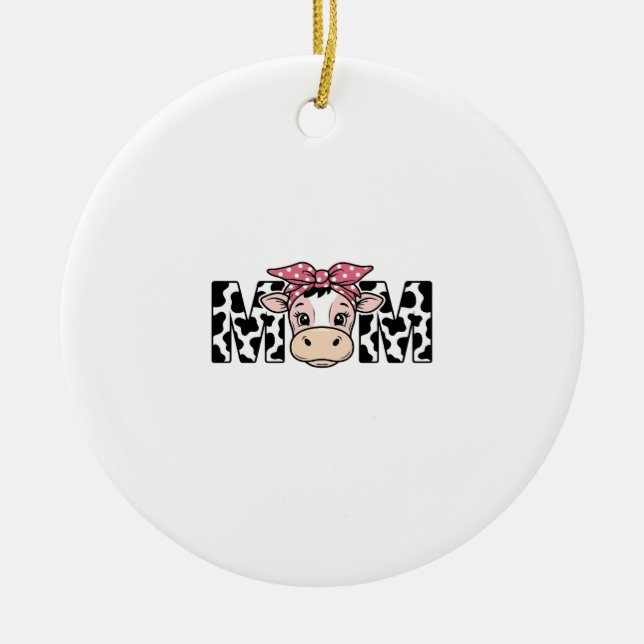 Söt ko mamma båge grafisk design_1 julgransprydnad keramik (Framsidan)