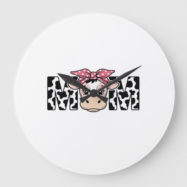 Söt ko-mamma båge grafisk design_1 stor klocka (Framsida)