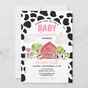 Söt ko Muu Röd gårdsplan gårdsdjur Baby shower Inbjudningar
