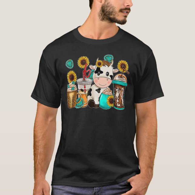 Söt Ko Västerländsk Konäst Hud Kaffe Kopp Solros A T Shirt (Framsida)