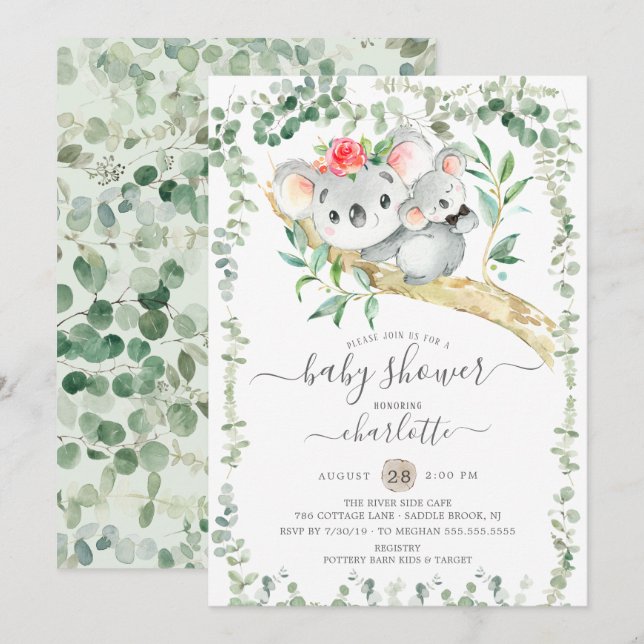 Söt Koala Bear Boys Baby Shower-inbjudan Inbjudningar (Fram/baksida)
