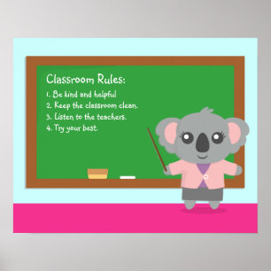 Söt Koala Björn Lärare Klassrumsregler Affisch