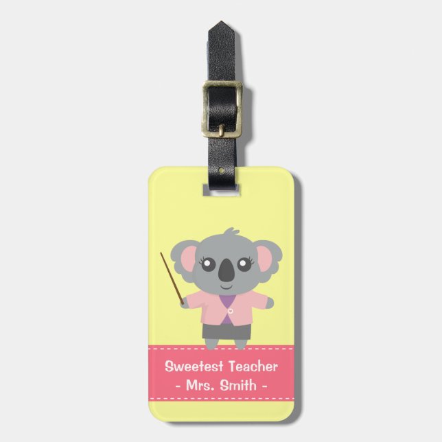 Söt Koala Björn Lärare Tacksamhet Personlig Bagagebricka (Vertikal Framsida)