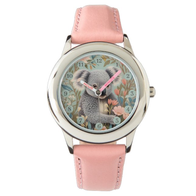 Söt Koala Elegant Pastell Blommig Armbandsur (Framsida)