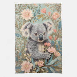 Söt Koala Elegant Pastell Blommig Kökshandduk
