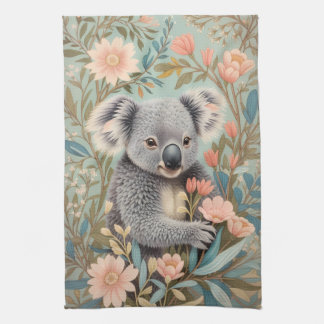 Söt Koala Elegant Pastell Blommig Kökshandduk
