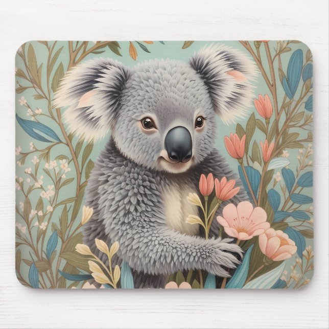 Söt Koala Elegant Pastell Blommig Musmatta (Framsidan)