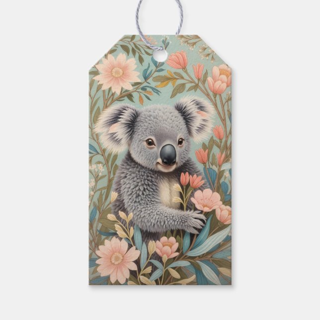 Söt Koala Elegant Pastell Blommig Presentetikett (Framsidan)