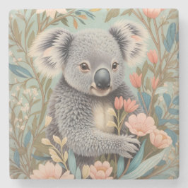 Söt Koala Elegant Pastell Blommig Stenunderlägg
