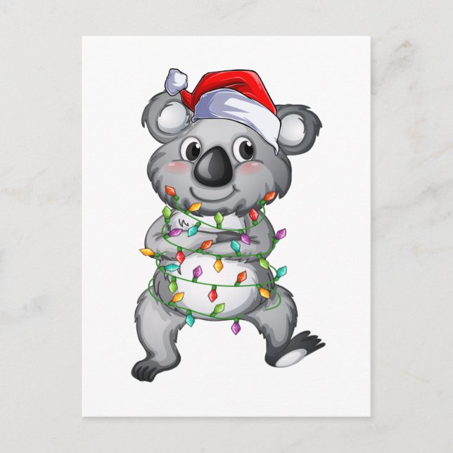 Söt koala i julbelysning vykort (Framsida)