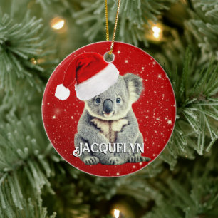 Söt koala i tomteluva julgransprydnad keramik