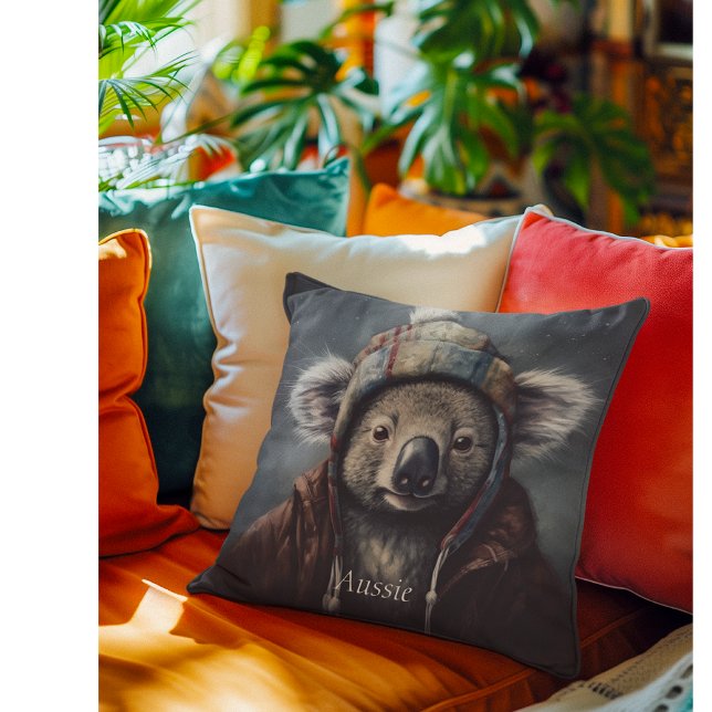Söt Koala i Vinterhatt Anpassat Namn Kudde (Skapare uppladdad)