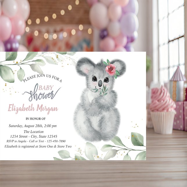 Söt koala lämnar babyshower inbjudningar (Skapare uppladdad)