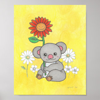 Söt koala och blommor djur barnkammare affisch