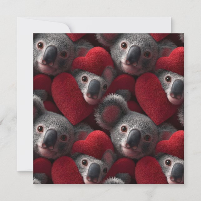 Söt Koala och Rött Hjärta Sömlöst Mönster Kort (Framsida)