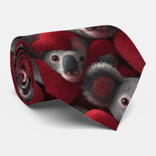 Söt Koala och Rött Hjärta Sömlöst Mönster Slips