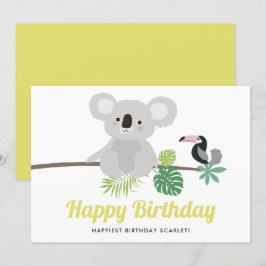 Söt Koala och Tukan Tropisk Glad Födelsedag