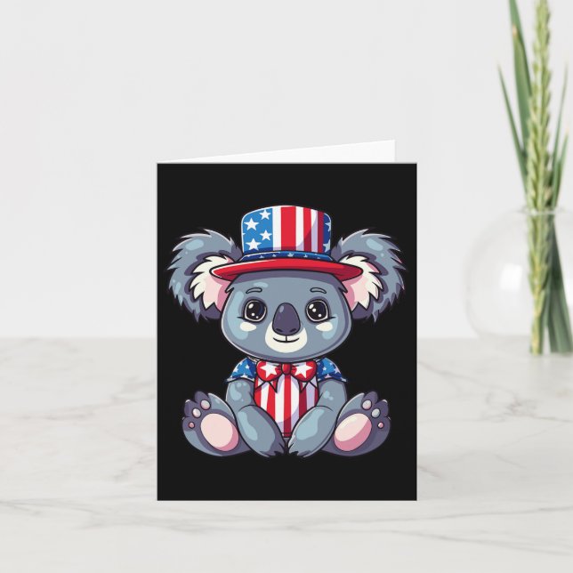 Söt Koala Usa Flagga 4:e Juli  Kort (Framsida)