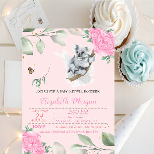Söt Koalabjörn, blad, blommande baby shower Inbjudningar