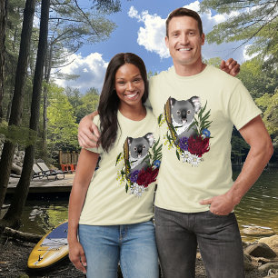 Söt Koalabjörn Grön Australisk Vilda Djur Blommig T Shirt
