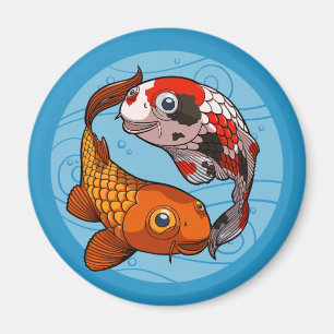 Söt Koi Karp Simmande Fisk Rolig Guld fisk Tecknad Magnet