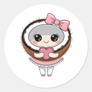 Söt Kokosflicka Klistermärke, Kawaii Kokosdekaler Runt Klistermärke