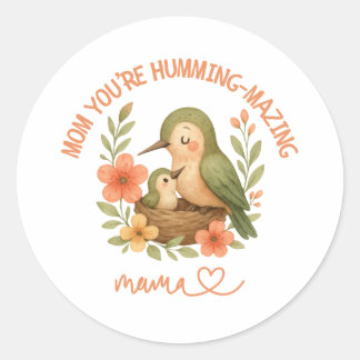Söt kolibri-mamma Mors dag Runt Klistermärke
