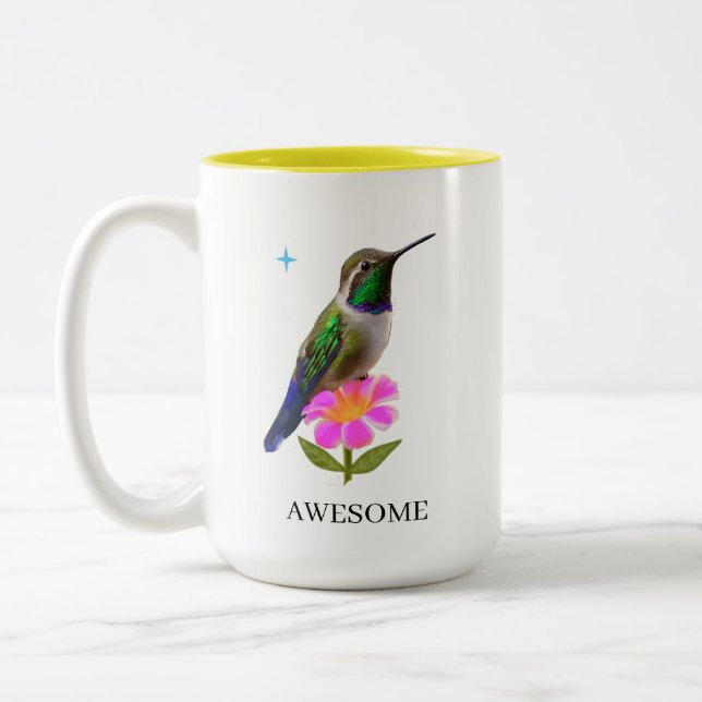 Söt kolibri och blomma på vit Två-Tonad mugg (Vänster)