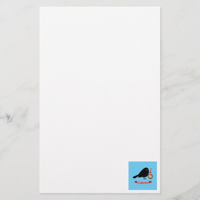 Söt koltrast med julgransprydnad brevpapper (Framsida)