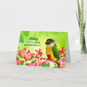Söt kolumbine Conure Pet Bird Gratitude Blating Kort