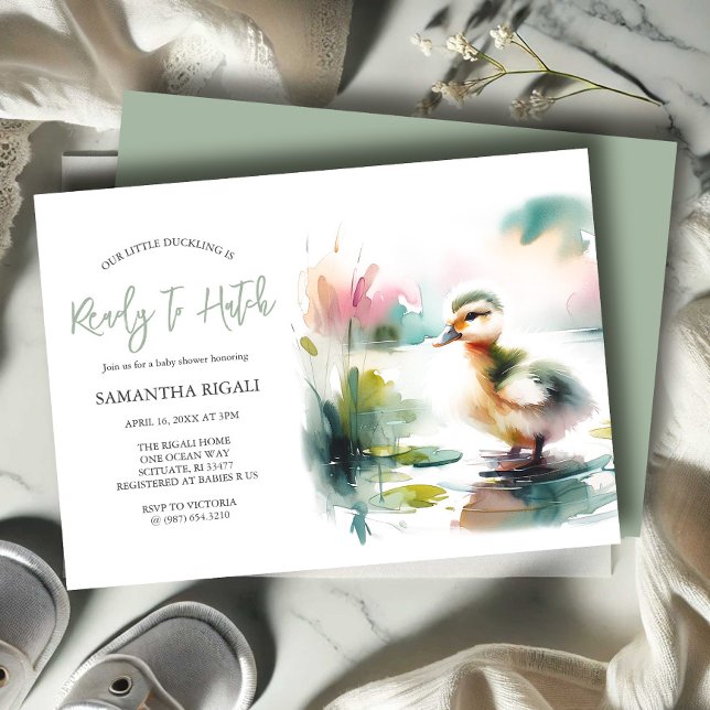 Söt Könsneutral Akvarell Ank Bebis Shower Inbjudningar (Gender neutral baby shower invitations watercolor duck theme by Do Tell A Belle)