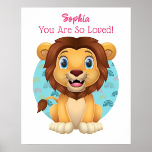 Söt konst med lejonbaby, barnets namn & meddelande poster