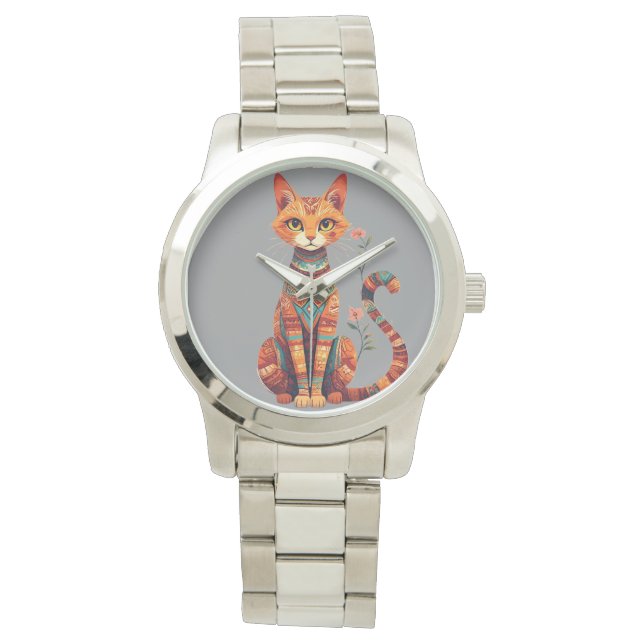 Söt konstnärlig katt med blomstergren armbandsur (Framsida)
