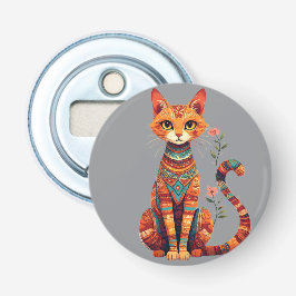 Söt konstnärlig katt med blomstergren flasköppnare