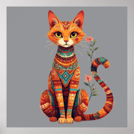 Söt konstnärlig katt med blomstergren poster