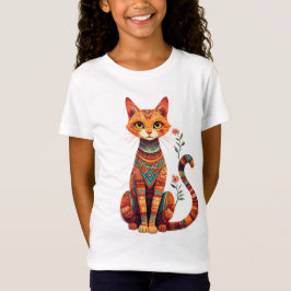 Söt konstnärlig katt med blomstergren t shirt