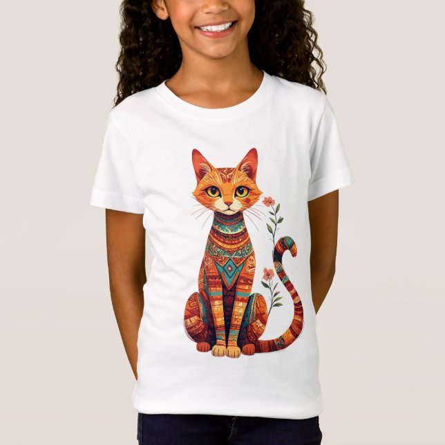 Söt konstnärlig katt med blomstergren t shirt (Framsida)