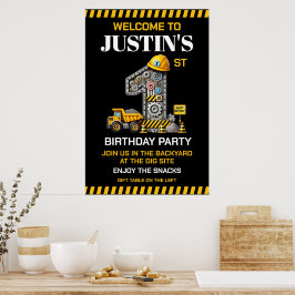 Söt konstruktion 1-års födelsedagsfest poster