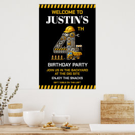 Söt Konstruktion 4-års Födelsedagsfest Poster