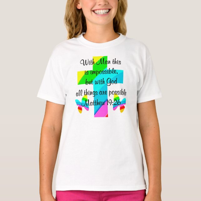 SÖT KOR OCH RAINBOW MATTHEW 19:26 UTFORMNING T SHIRT (Framsida)